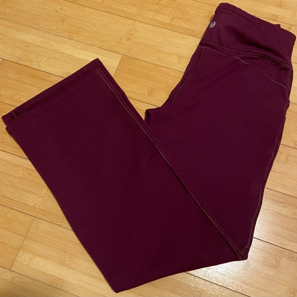 Plum Fleece Lined Flare Leggings High Waisted Yoga Pants Contour Seam - Picture 9 of 9